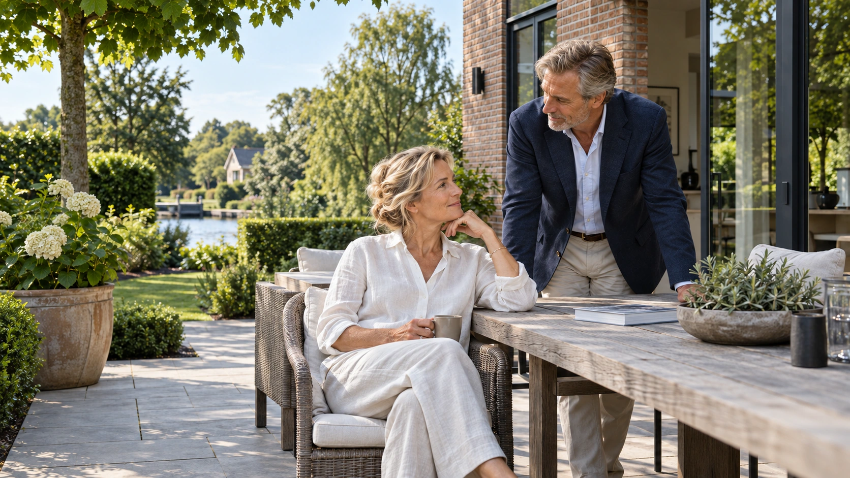 Gegenereerd sfeerbeeld van een volwassen stel op een terras